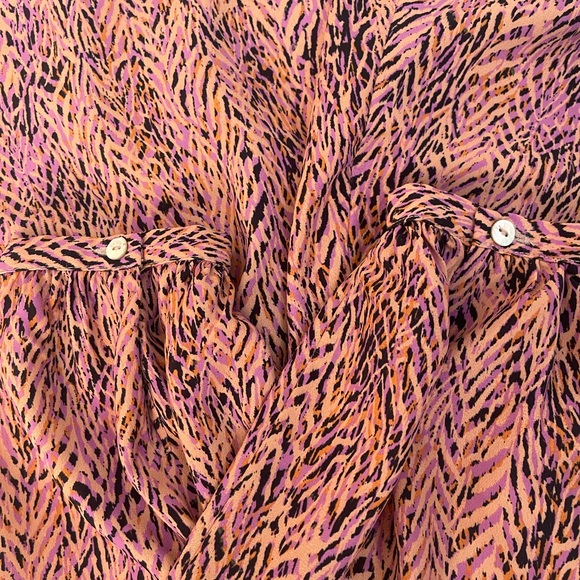 Zara Printed Mini Dress Pink Black Elastic Empire Waist Flowy Large - Picture 5 of 6